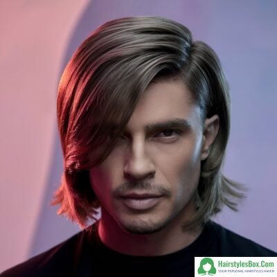 Soft Part Medium Length Hairstyle for Men