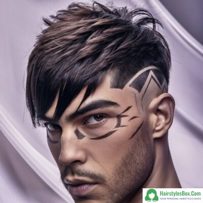 Wolf Cut with Shaved Designs Hairstyle