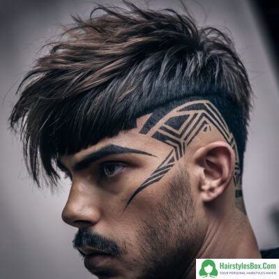 Wolf Cut with Shaved Designs Hairstyle